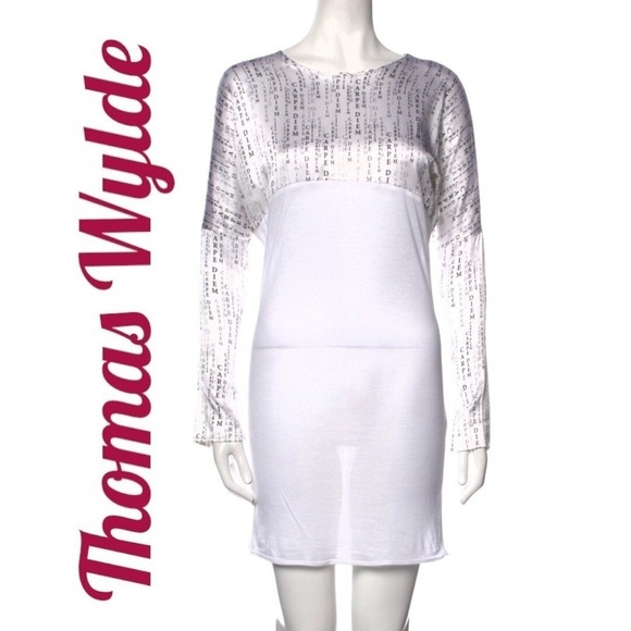 THOMAS WYLDE Y2K Sheer Silk Lyocell Text Print Dress Avant Garde Editorial Small - Picture 15 of 16